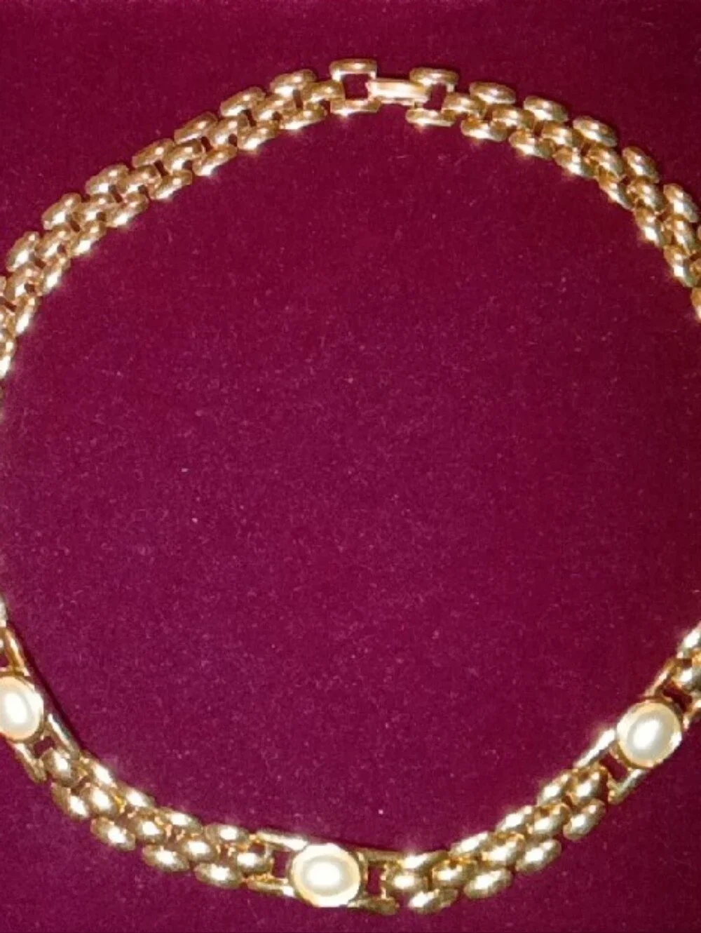 Gold-Tone Chain Necklace with White Accent Discs